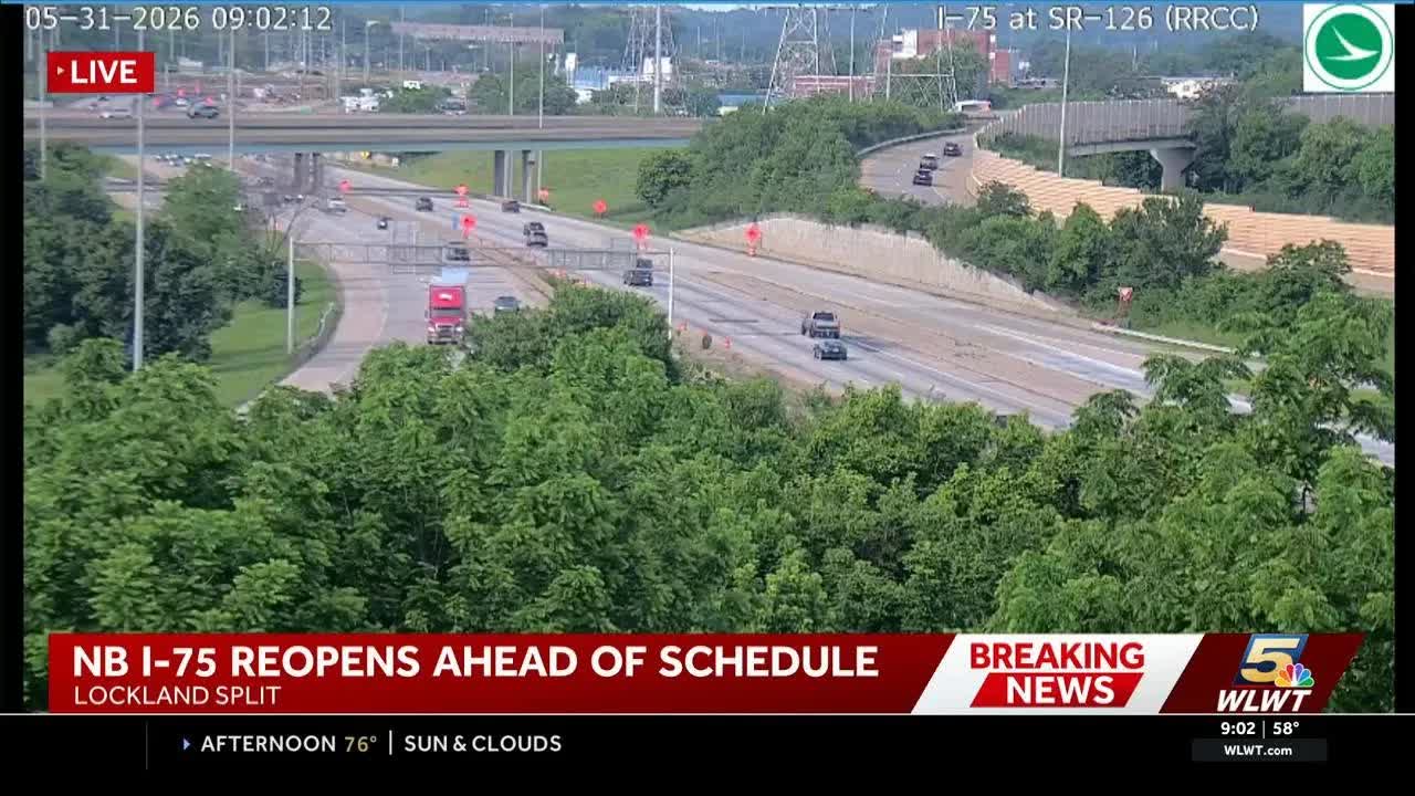 Northbound I-75 at Lockland Split reopens ahead of schedule