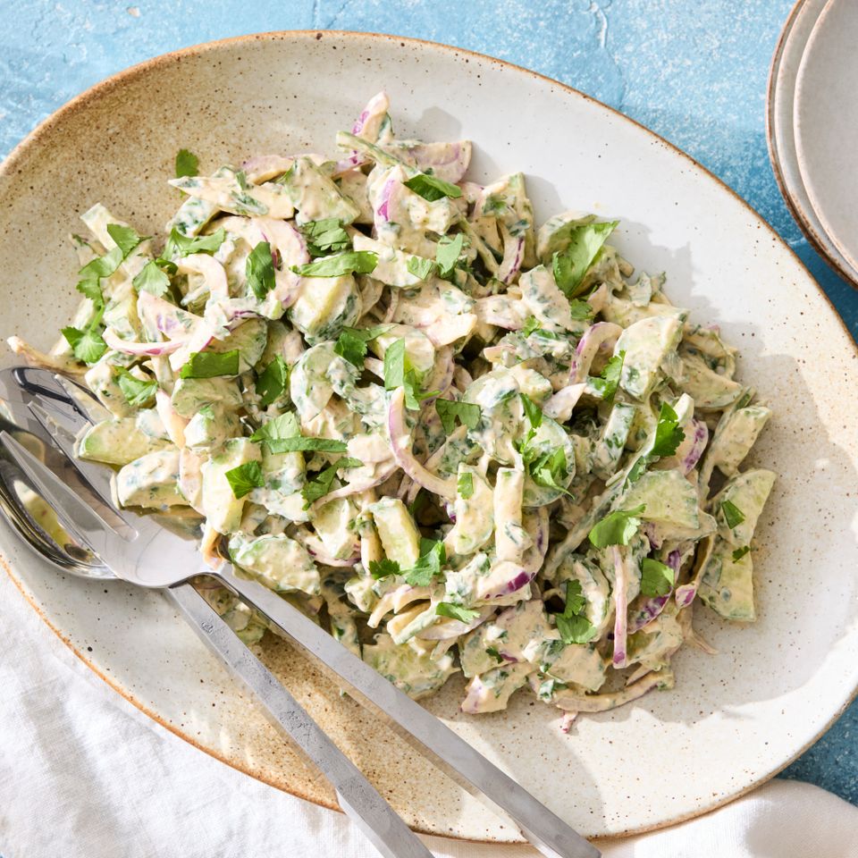 A recipe image of Cucumber Salad with Spicy Yogurt Dressing
