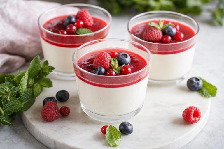 Voici cette panna cotta au coulis de fruits rouges ultra fondante qui ...