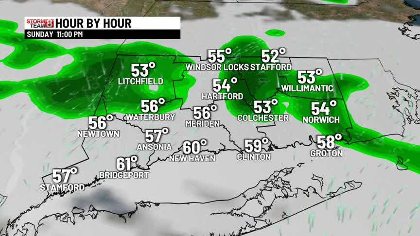 A few showers tonight then cooler on Monday