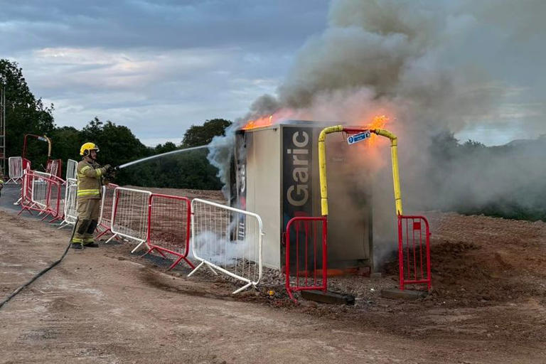Portaloo goes up in flames at Chorley building site as firefighters respond