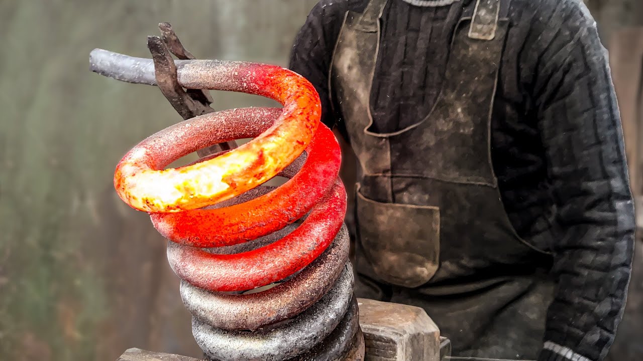 Turning a metal spring into a hidden cane blade - the sharpness is unreal