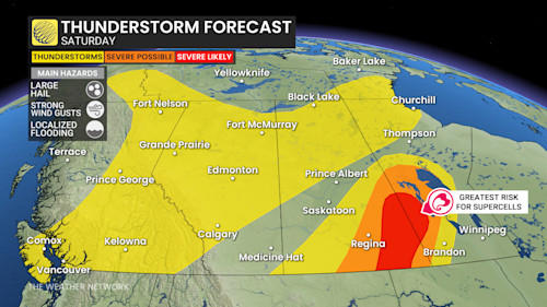 Severe weather threat persists on the Prairies on Saturday