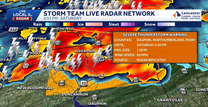Severe thunderstorm warning issued for Dauphin and Perry counties
