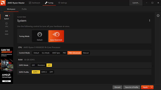 Highlighting the Auto Overclock option in the AMD Ryzen Master tool