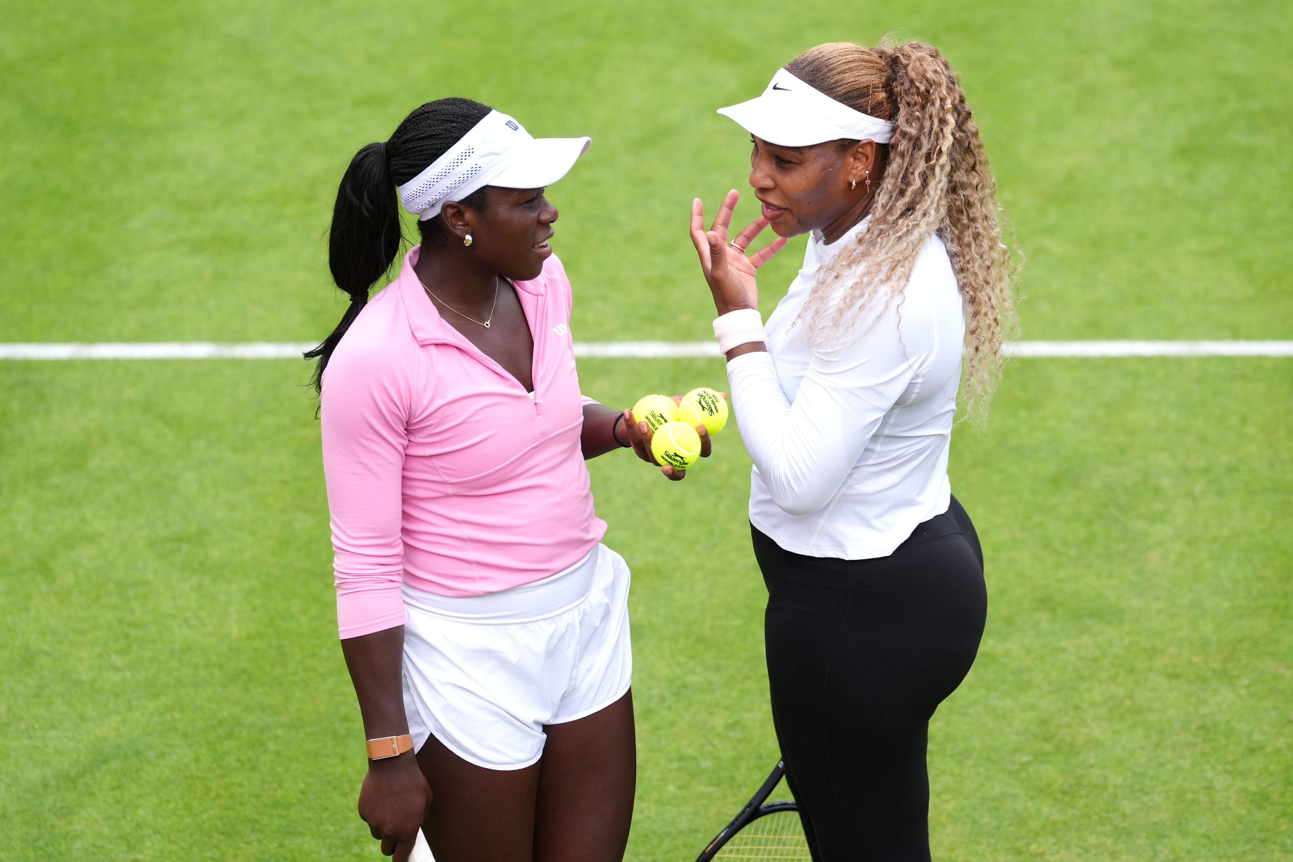 Serena Williams (right) and Victoria Mboko at Queen’s on Sunday (Adam Davy/PA) (PA Wire)