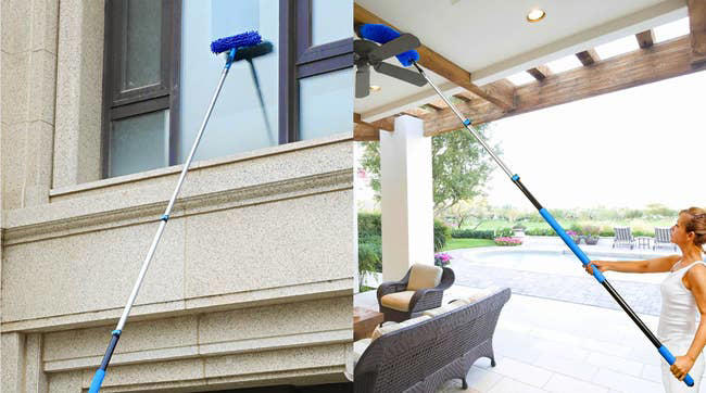 This 20-foot cleaning pole clears ceilings and AC vents with little effort