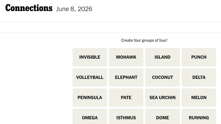 Get today's NYT Connections puzzle hints and answers for June 8, 2026