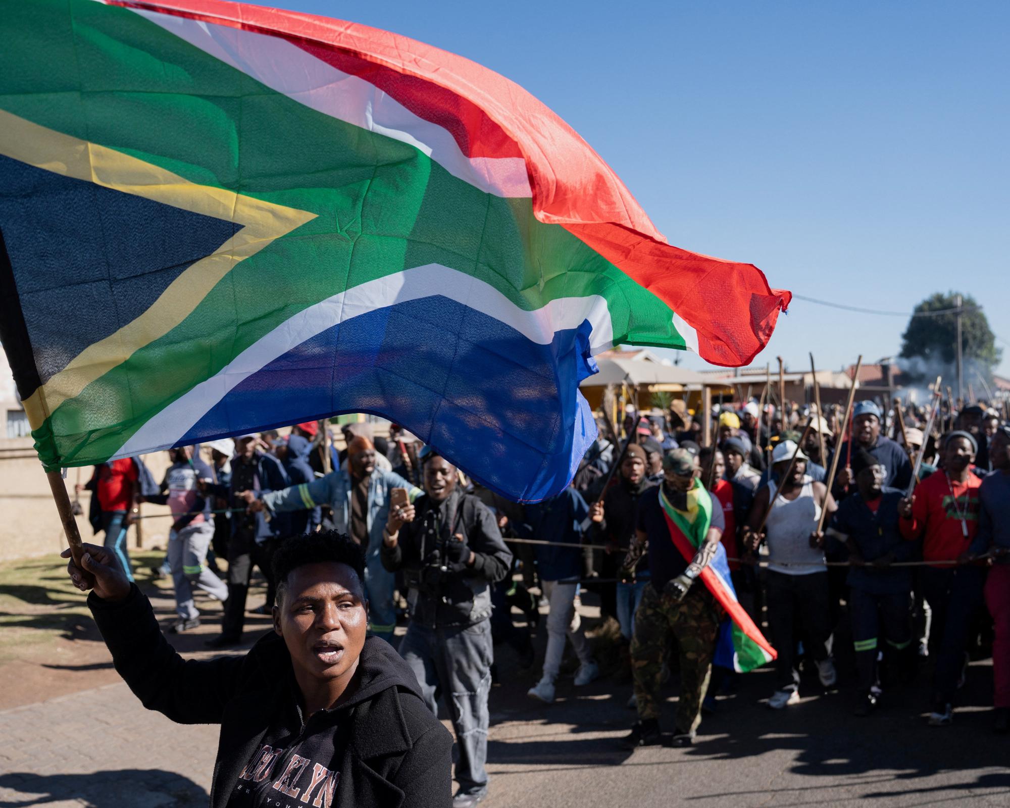 Protesters in Benoni, east of Johannesburg, call for the deportation of undocumented immigrants in South Africa. Photograph: Ihsaan Haffejee/Reuters