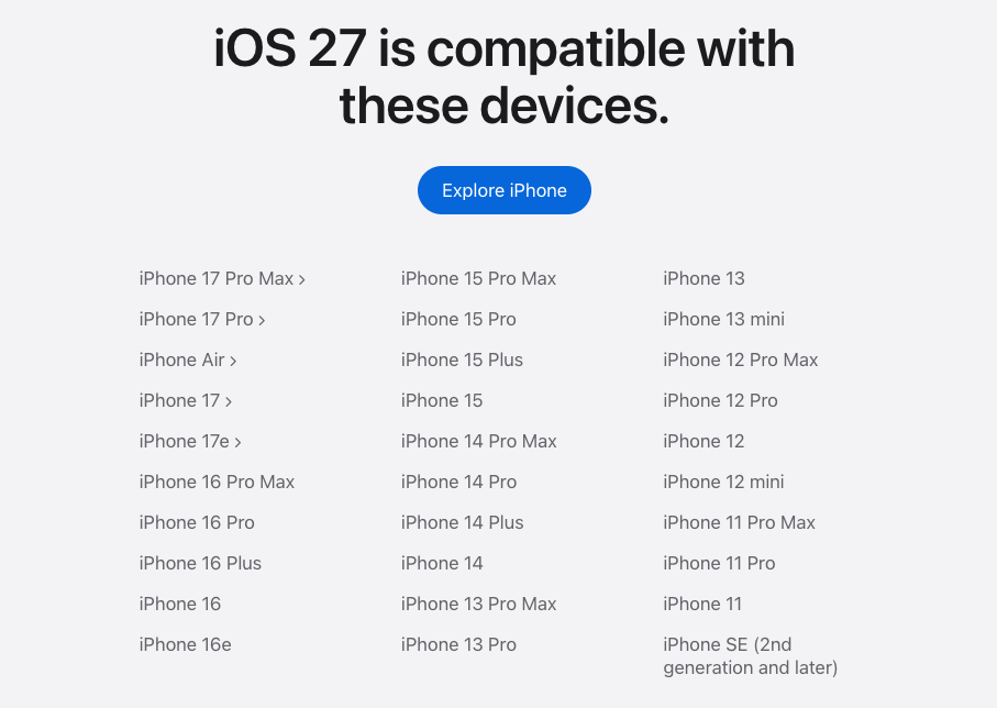 These iPhones will get iOS 27 this fall