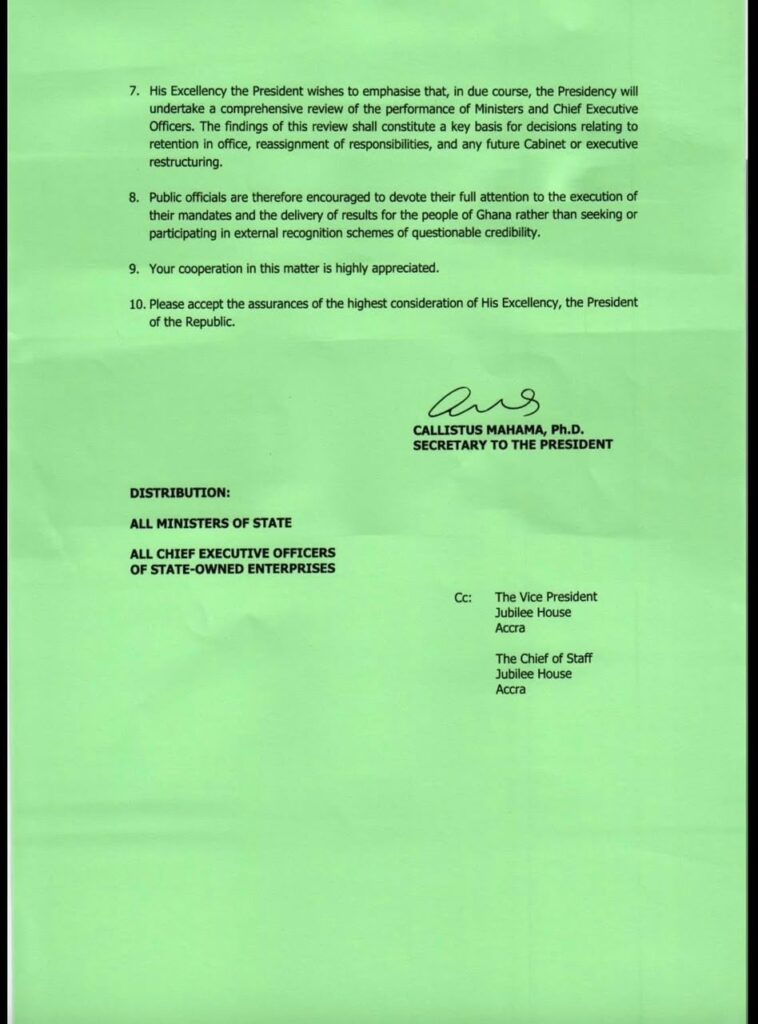 President Mahama cautions his appointees against private award schemes