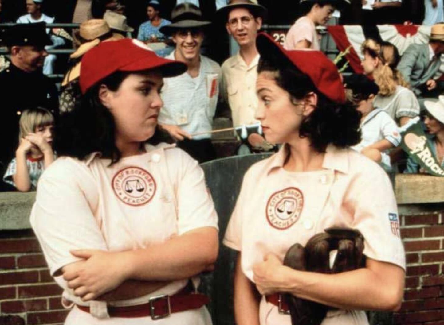Rosie O’Donnell and Madonna in the 1992 sports comedy, “A League of Their Own.” / IMDb