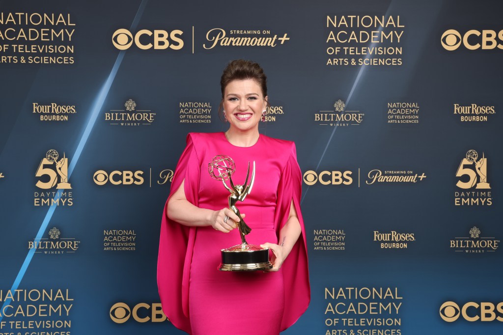 Kelly Clarkson wins the Emmy for Daytime Talk Series for “The Kelly Clarkson Show” on June 7, 2024, in Los Angeles.