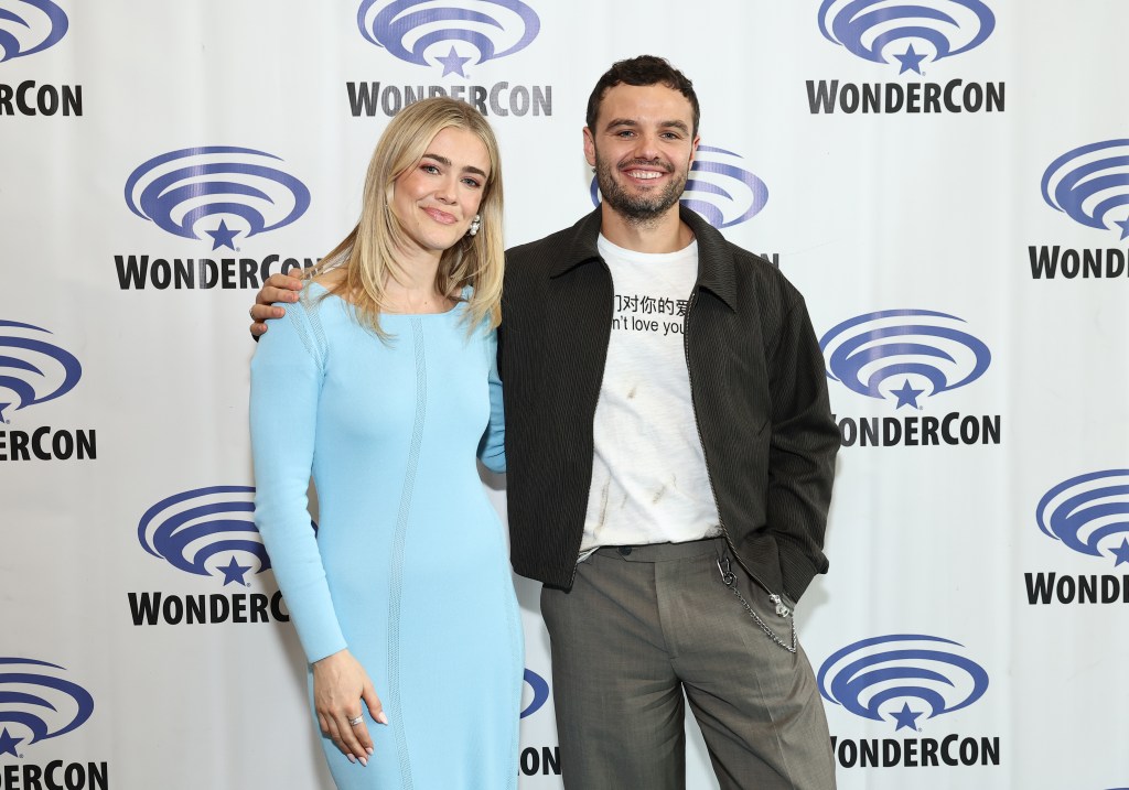 Melissa Roxburgh and Josh McKenzie attend the “The Hunting Party” press call on March 29, 2025, in Anaheim, California.