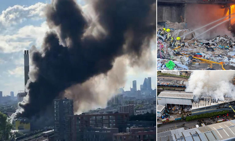 Around 100 firefighters battle huge blaze at recycling centre as smoke ...