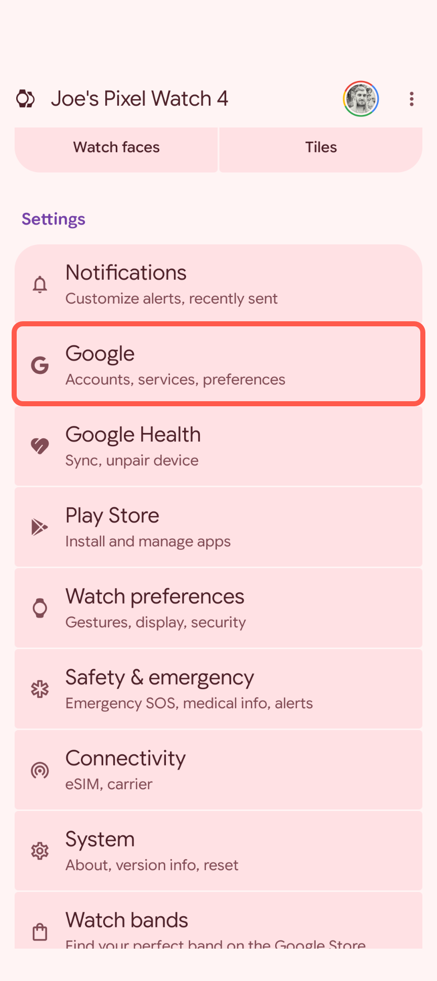 Pixel Watch settings 2