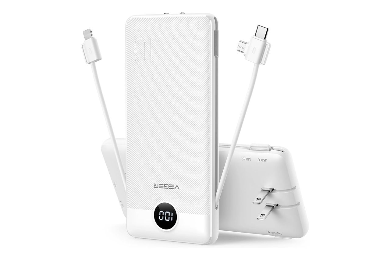VEGER Portable Charger for iPhone Built in Cables and Wall Plug
