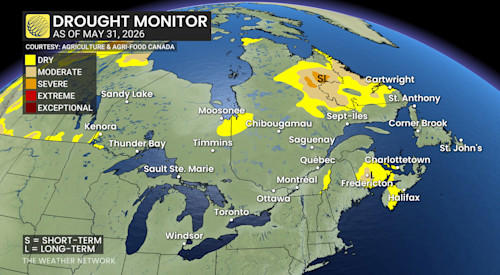 Abnormally dry conditions cover a quarter of Canada to start summer