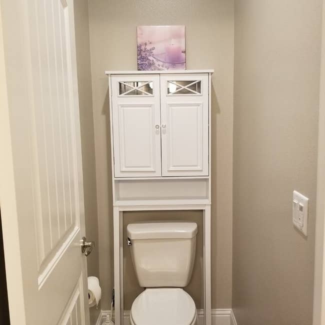 The cabinet in a bathroom