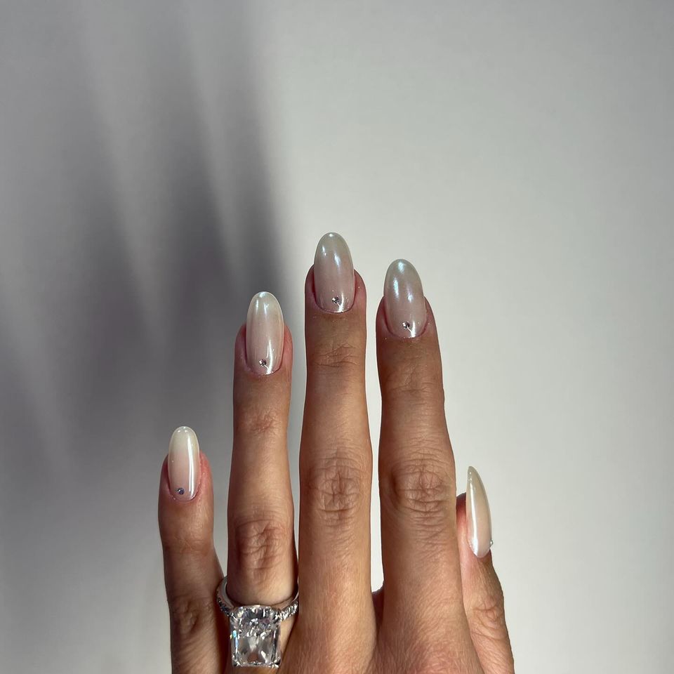 pearl nails with gems