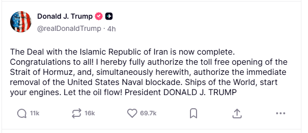 Donald Trump announces Iran peace deal, says Strait of Hormuz to open ...