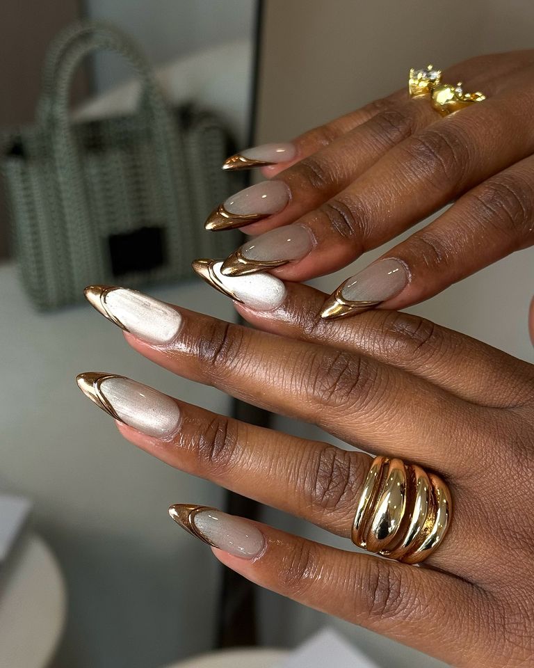 pearl nail art with gold