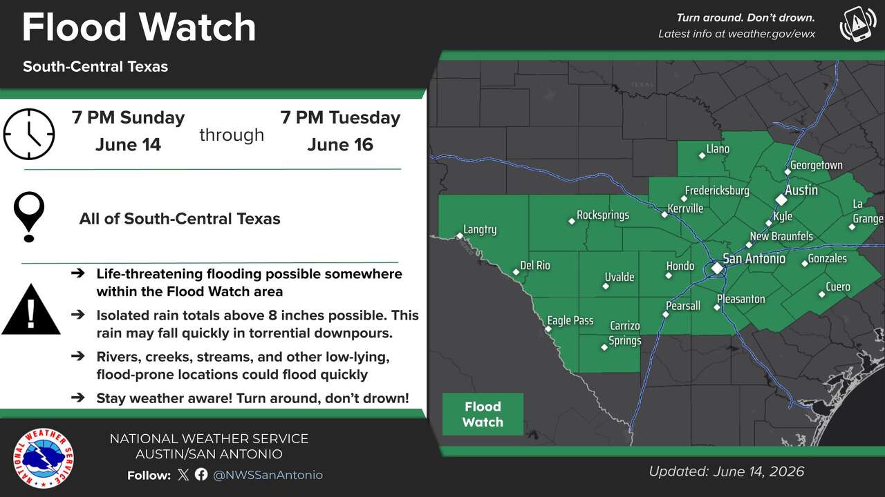 Flood watch issued for South Central Texas: Rainfall could reach 8 ...