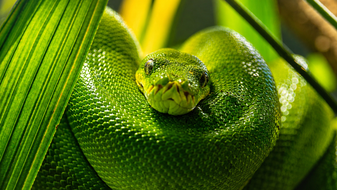 The calm watch of a green tree python