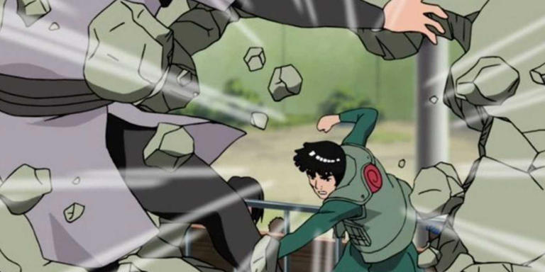 Might Guy punches a Sound Ninja through a wall during Naruto's Konoha Crush Arc.