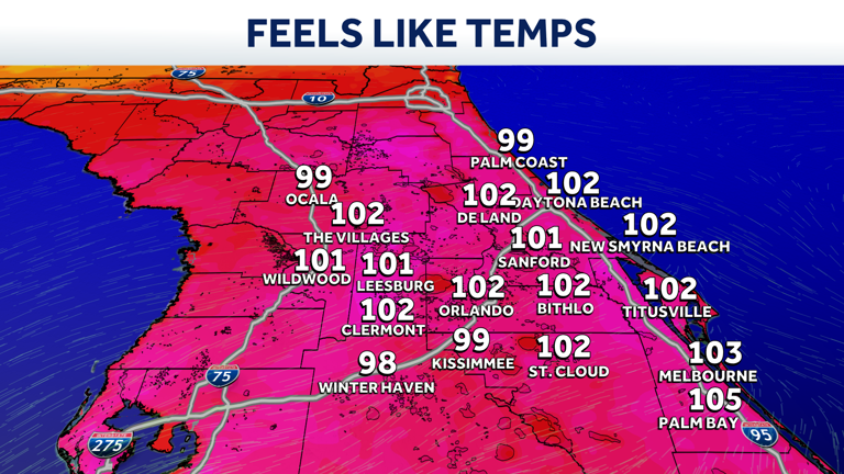 Rising humidity pushing Central Florida heat index above 100 degrees