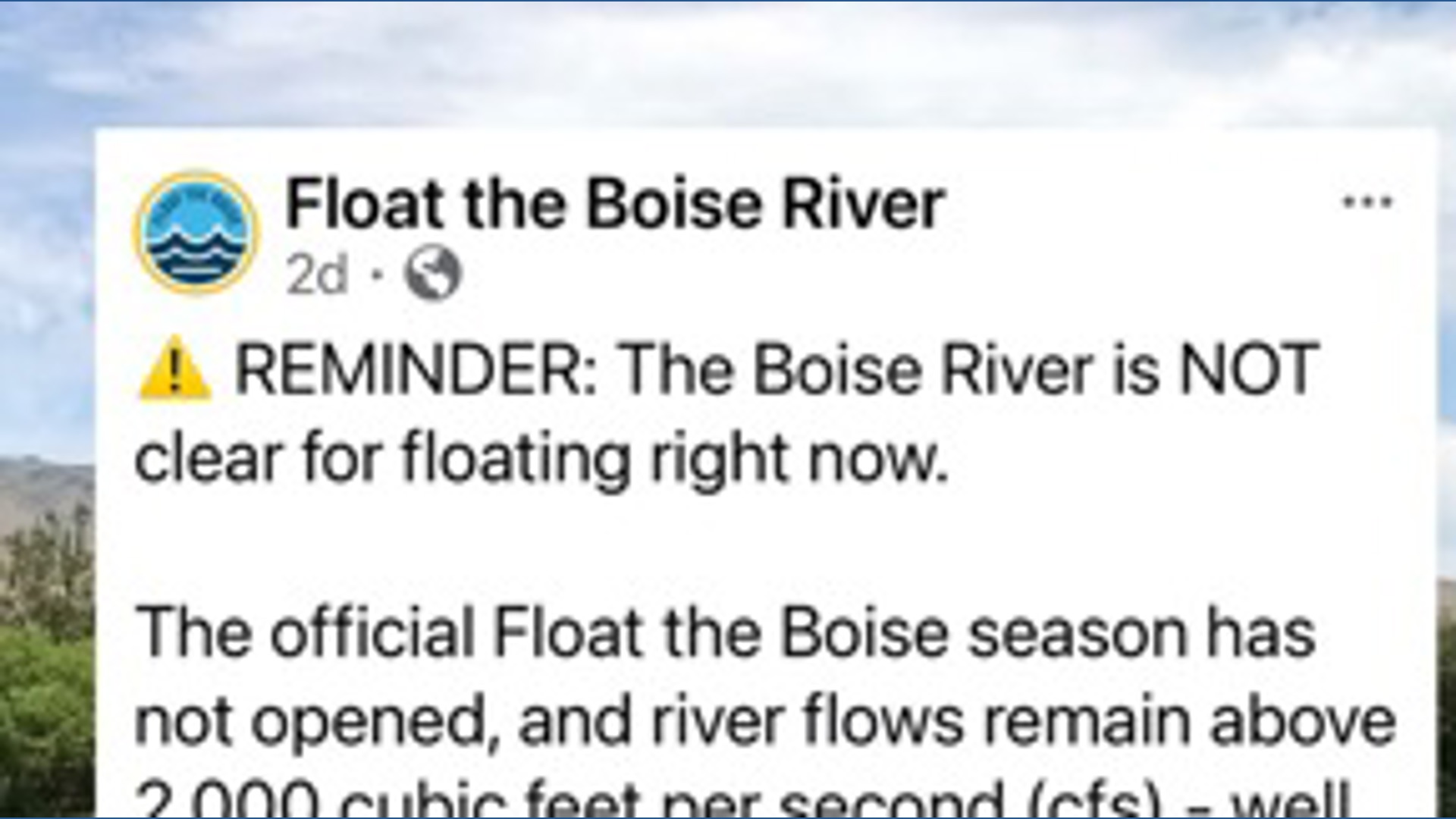 Boise River float season delayed