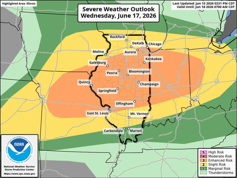 Severe thunderstorms expected on Wednesday across Illinois