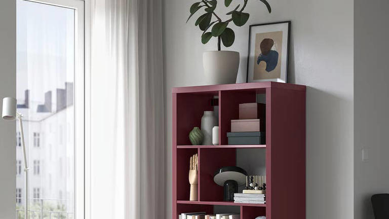 New brown-red IKEA KALLAX shelf unit adds warmth and style to any room