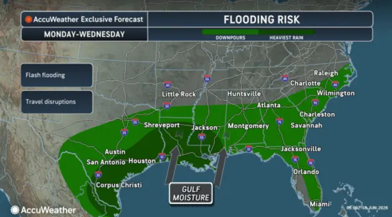 Map shows major flash flood risk in 9 states