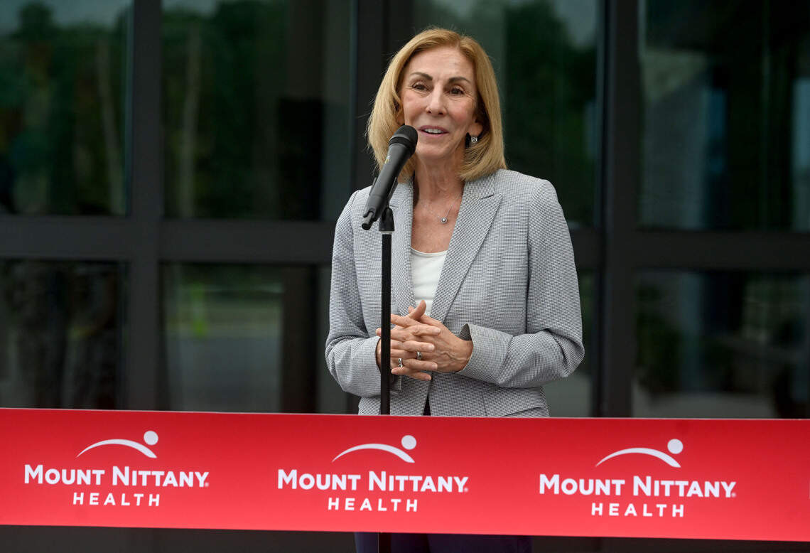 Mount Nittany Health President and CEO Kathleen Rhine speaks during the ribbon cutting for the new Mount Nittany Health Toftrees on Aug. 27, 2024.