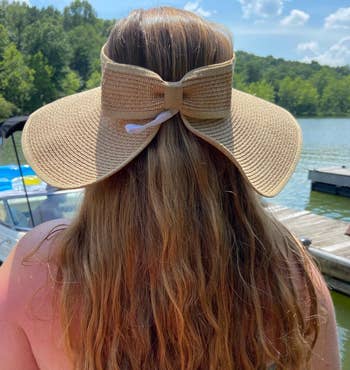 the back view of a reviewer wearing the visor
