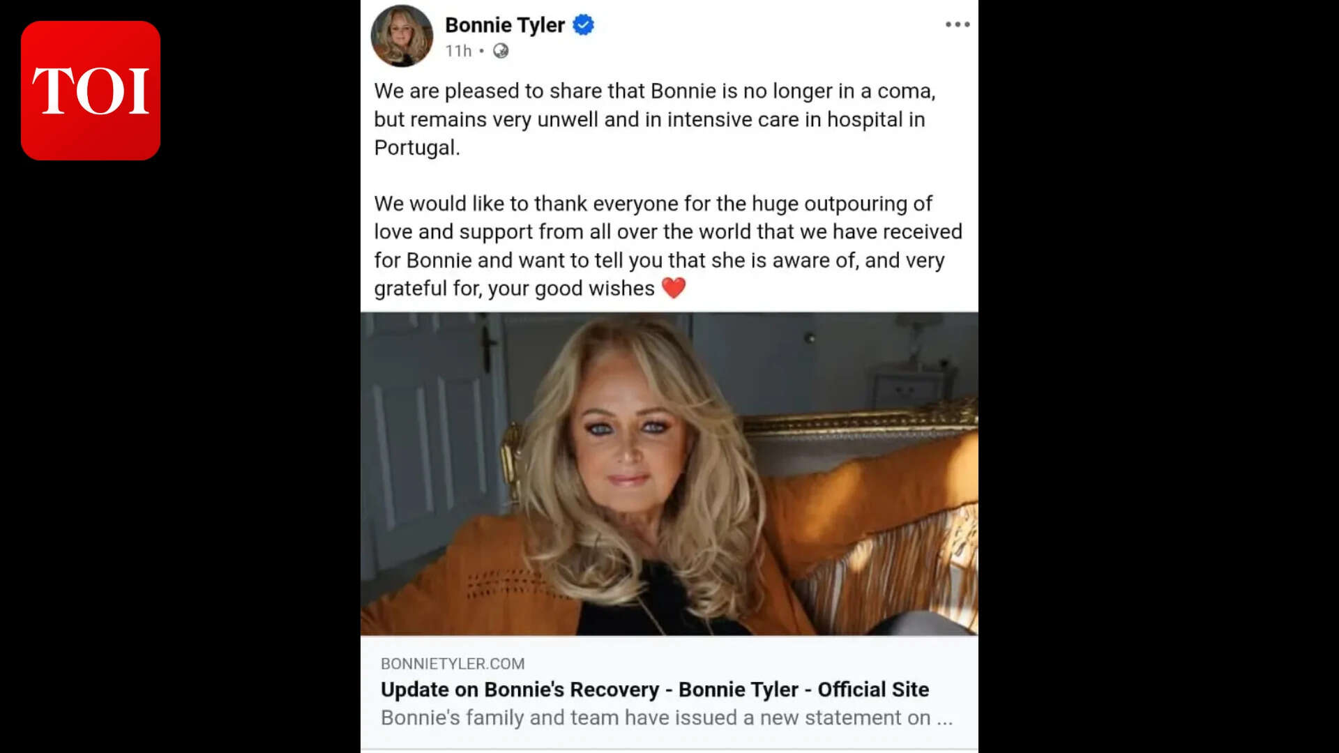 Bonnie Tyler out of coma: Singer still remains very unwell and in ...