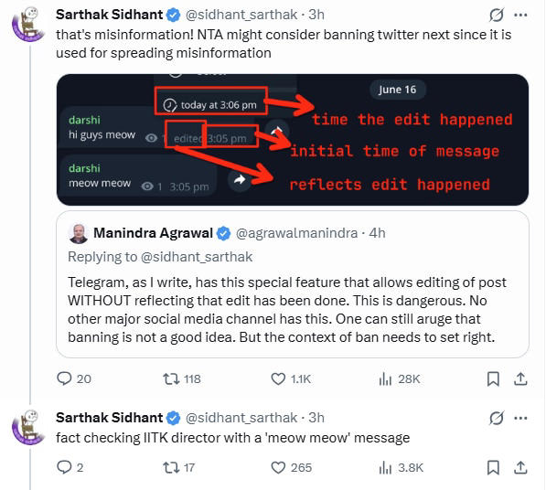 Sarthak, Nisarga fact-check IITK director over Telegram ban with 'meow ...
