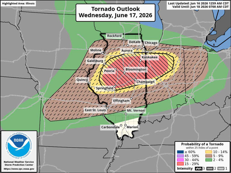 Illinois faces moderate risk of severe storms, strong tornadoes tomorrow