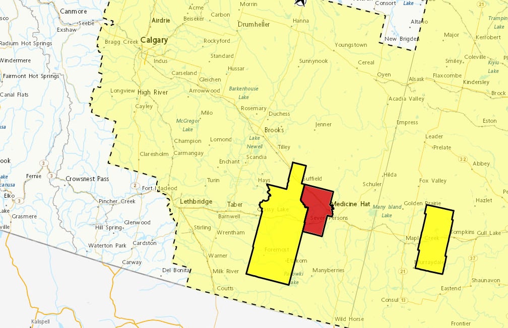 Parts of southeastern Alberta under critical 'red' tornado warning ...