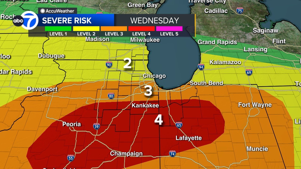 Chance for severe storms for Chicago area Wednesday with tornado risk