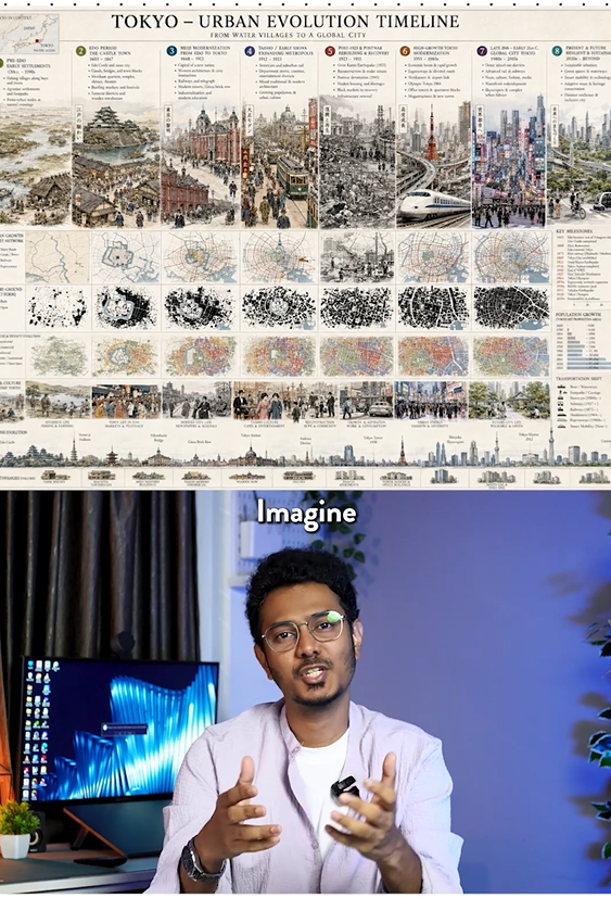 Create a timeline evolution diagram of any city using AI