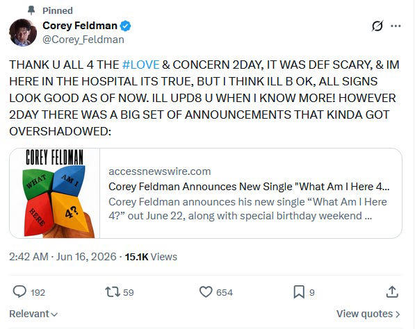 Corey Feldman is out of the hospital after a mid-flight scare