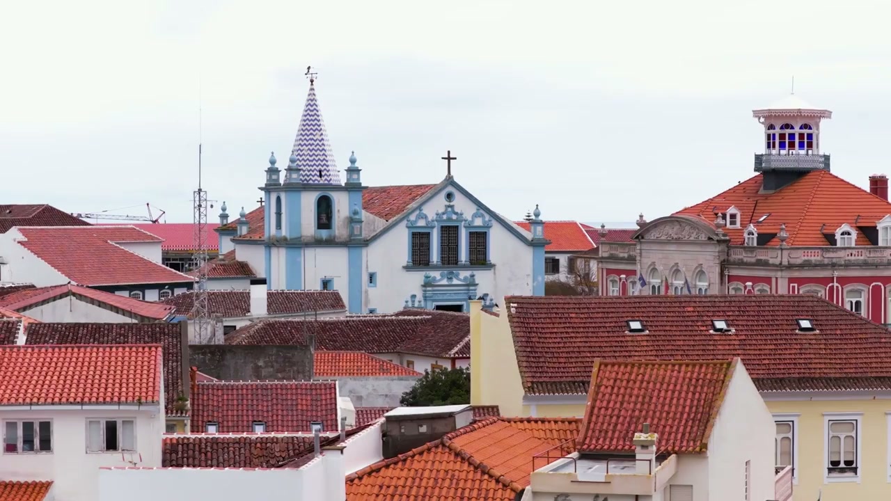 Drone view of Angra do Heroísmo’s UNESCO heart in Azores