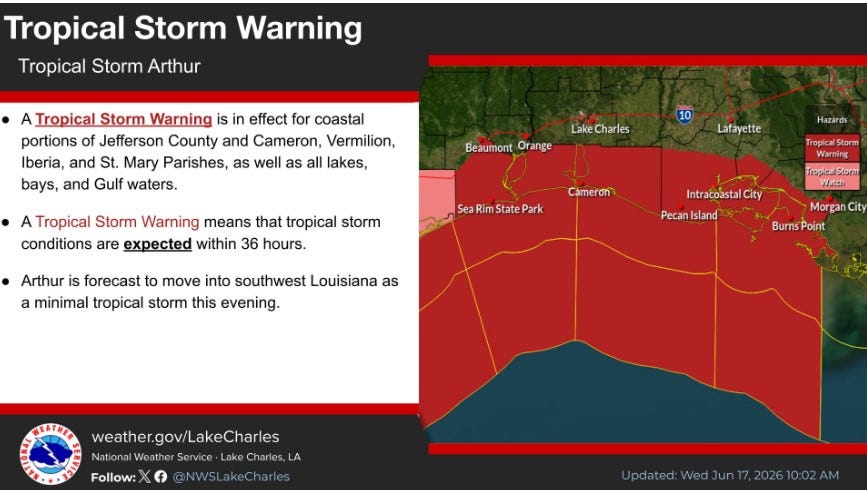 Tropical Storm Arthur forces warnings for Louisiana. Here's where