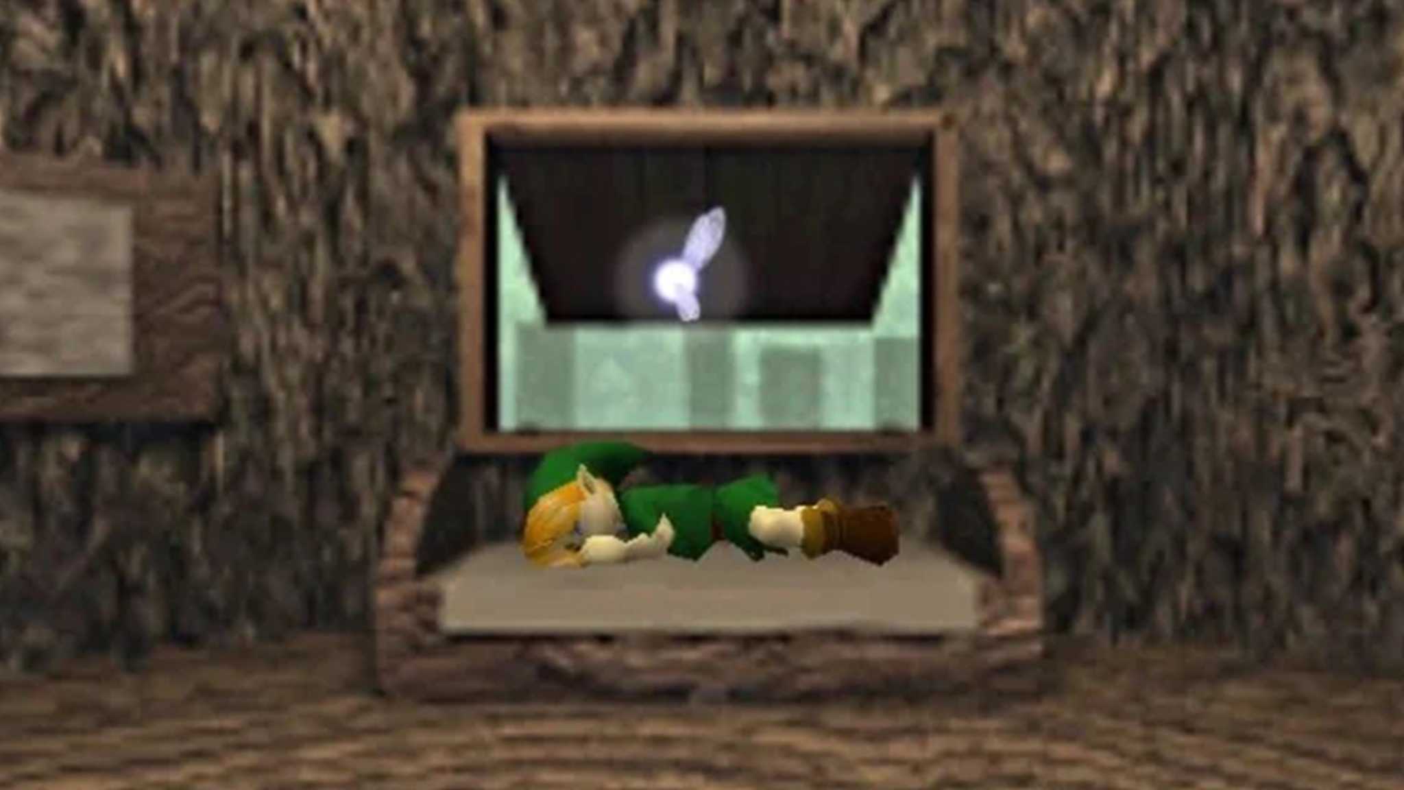 Link sleeps in bed in the opening scene of The Legend of Zelda: Ocarina of Time