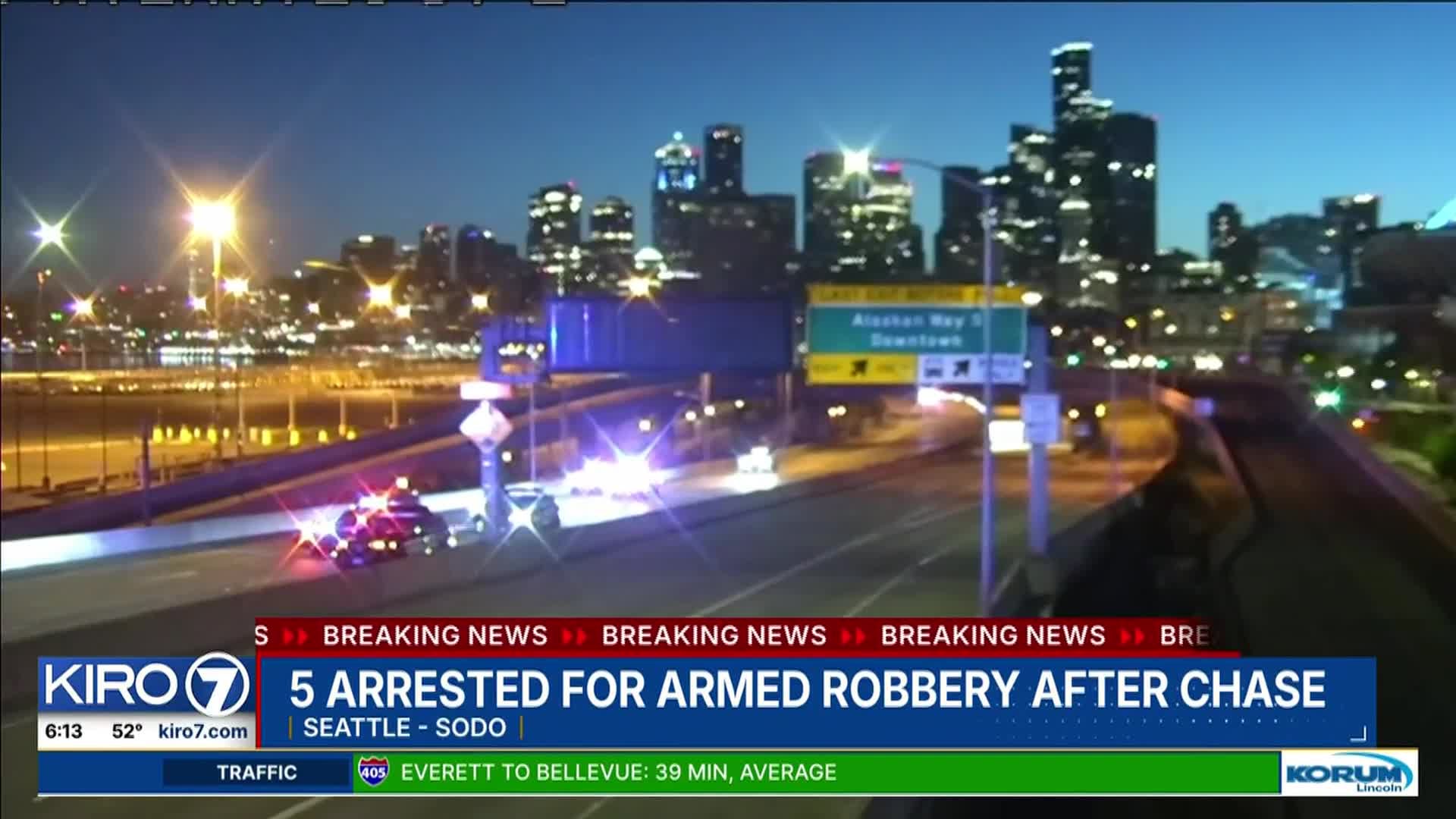 Five armed robbery suspects arrested after high-speed chase through Seattle