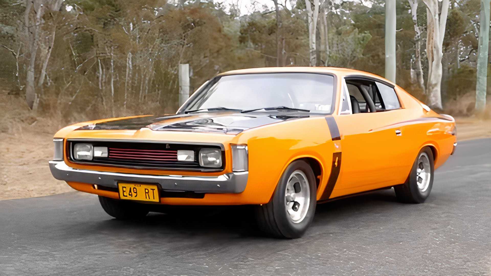 3/4 front view of 1972 Chrysler VH Valiant Charger R/T E49
