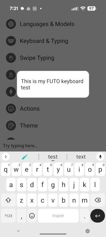 This keyboard test is part of the onboarding for FUTO Keyboard. Jack Wallen/ZDNET