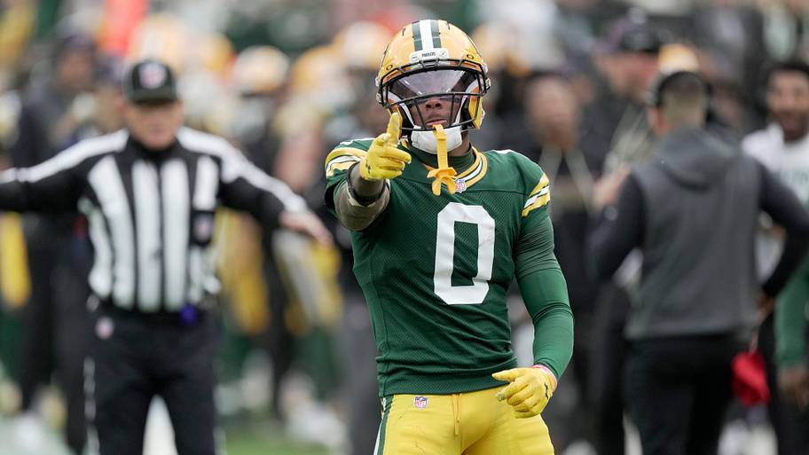 Green Bay Packers wide receiver Matthew Golden (0) reacts after a 35-yard reception against the Cincinnati Bengals.